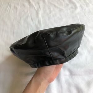 Faux leather beret hat